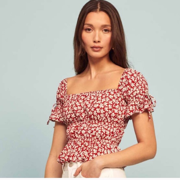 NWT Reformation Solis Top Red Floral Smocked Crop Sz: XL - Picture 8 of 9